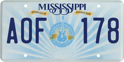 MS license plate AOF178