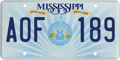 MS license plate AOF189