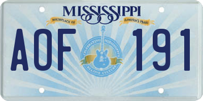 MS license plate AOF191