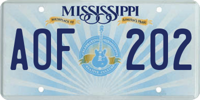 MS license plate AOF202