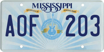 MS license plate AOF203