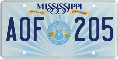 MS license plate AOF205