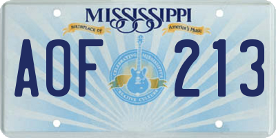 MS license plate AOF213