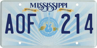 MS license plate AOF214