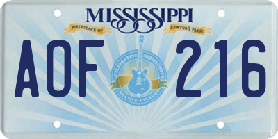 MS license plate AOF216