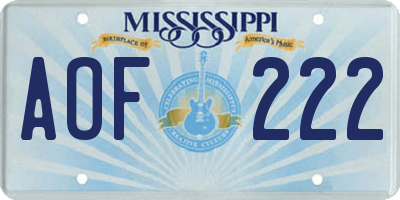MS license plate AOF222