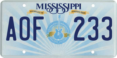 MS license plate AOF233