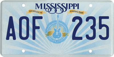 MS license plate AOF235