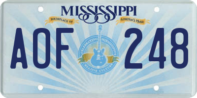 MS license plate AOF248