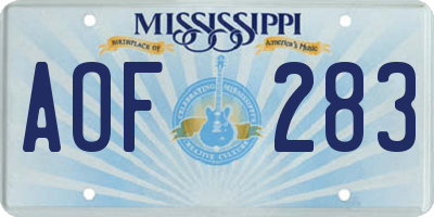 MS license plate AOF283