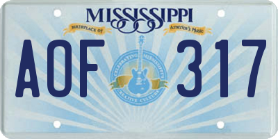 MS license plate AOF317