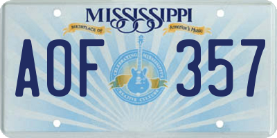 MS license plate AOF357