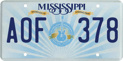 MS license plate AOF378