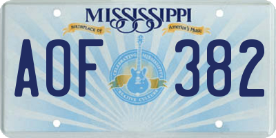 MS license plate AOF382