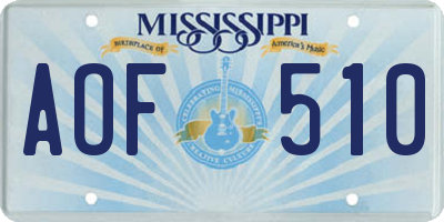 MS license plate AOF510