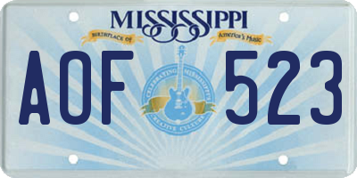 MS license plate AOF523