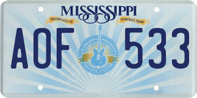 MS license plate AOF533