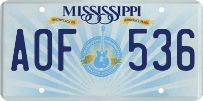MS license plate AOF536