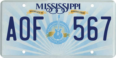 MS license plate AOF567