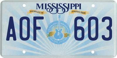MS license plate AOF603