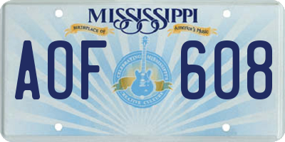 MS license plate AOF608