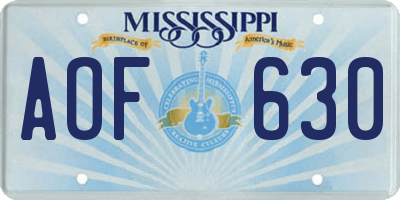 MS license plate AOF630