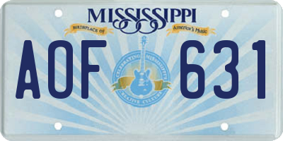 MS license plate AOF631