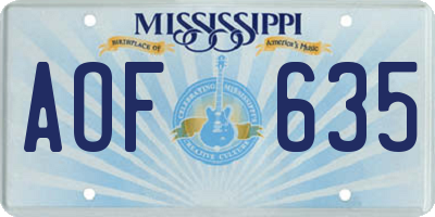 MS license plate AOF635