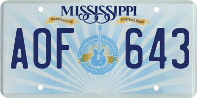 MS license plate AOF643