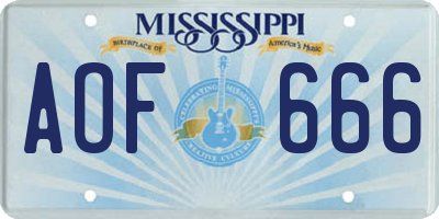 MS license plate AOF666