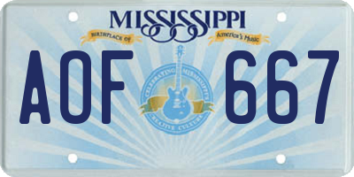 MS license plate AOF667