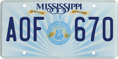 MS license plate AOF670