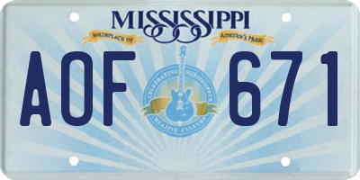 MS license plate AOF671