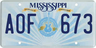 MS license plate AOF673