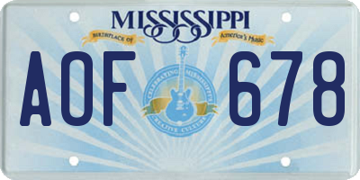 MS license plate AOF678