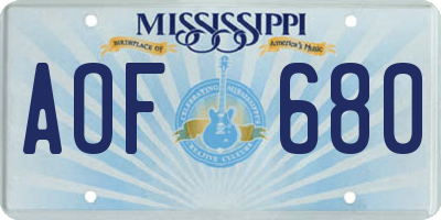 MS license plate AOF680