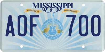 MS license plate AOF700