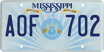 MS license plate AOF702
