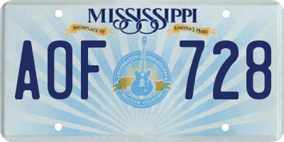 MS license plate AOF728