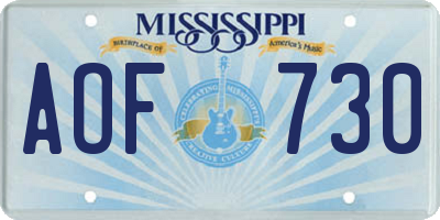 MS license plate AOF730