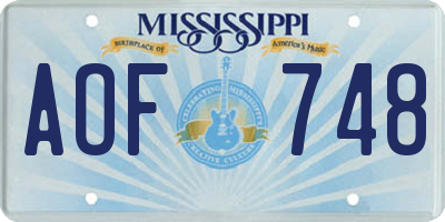 MS license plate AOF748