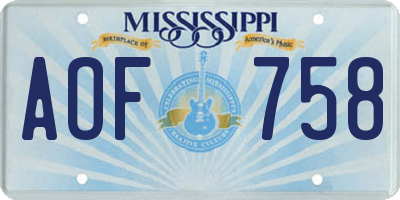 MS license plate AOF758