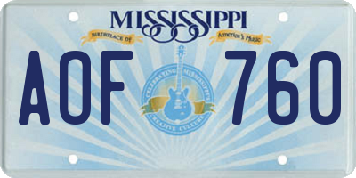 MS license plate AOF760