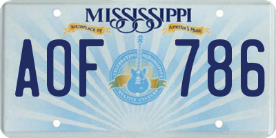 MS license plate AOF786