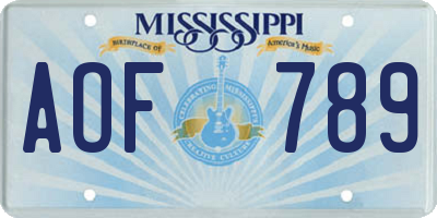 MS license plate AOF789