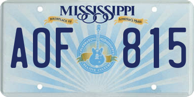 MS license plate AOF815