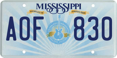 MS license plate AOF830