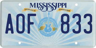 MS license plate AOF833
