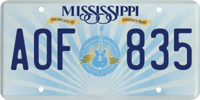 MS license plate AOF835