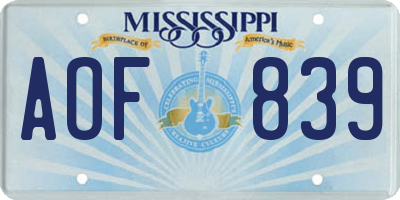 MS license plate AOF839